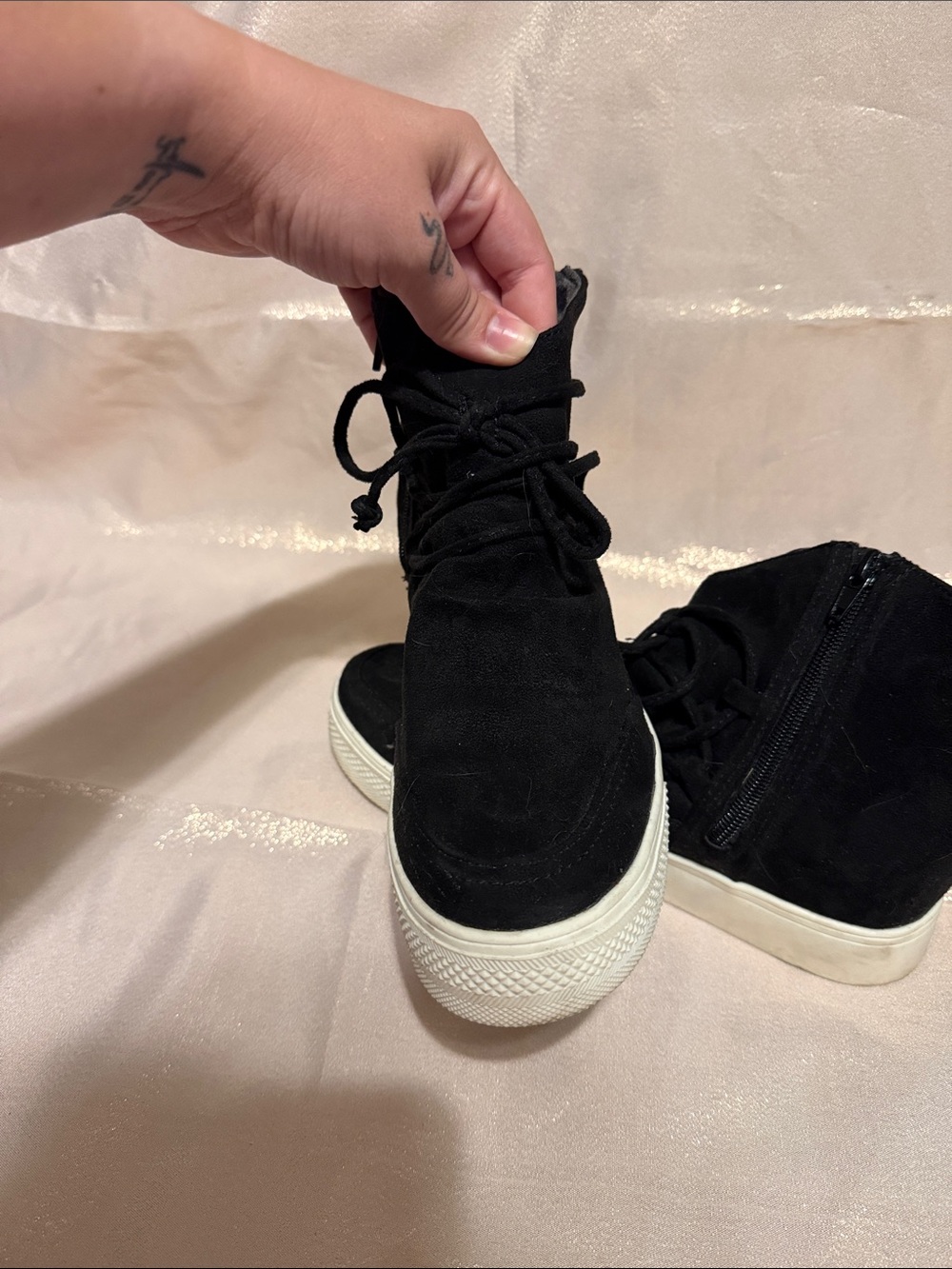 Very G Black Suede Wedge Lace-Up Sneakers